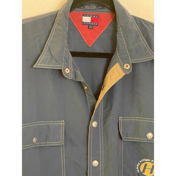 Men's Tommy HILFIGER Snap Front Blue L/S Nylon Shirt SIZE XL - Picture 3 of 8